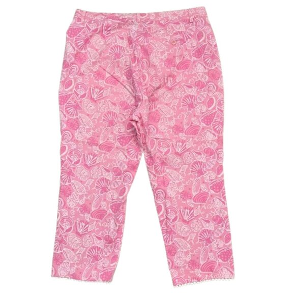 Lilly Pulitzer Pants - Lilly Pulitzer Womens Pink Seashell Crochet Trim Cropped Straight Leg Pants